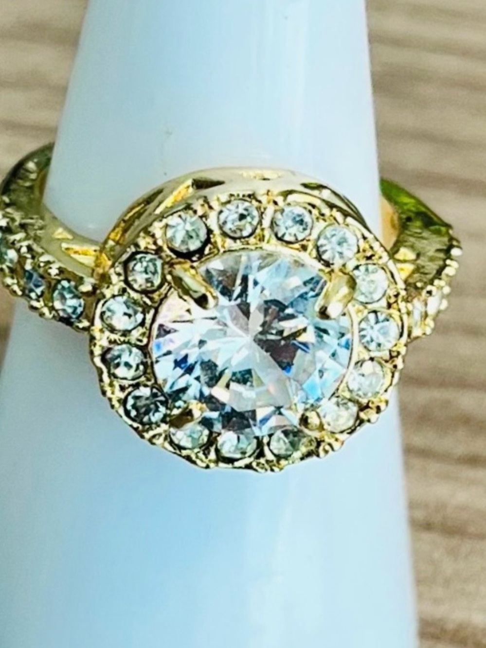 Gold-Tone Halo Crystal Cocktail Ring - White Crystal